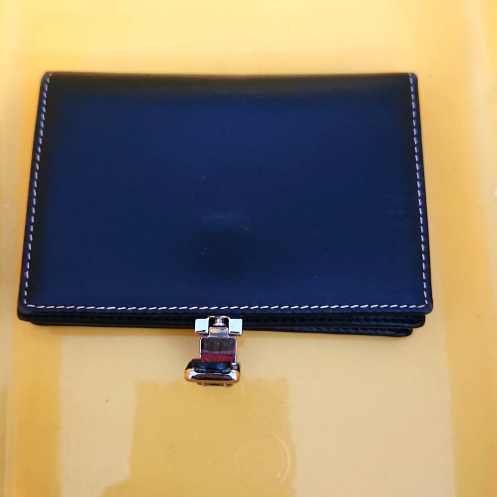 Coach Black Leather ID Card Mini wallet holder with Silver Buckle - Picture 2 of 9